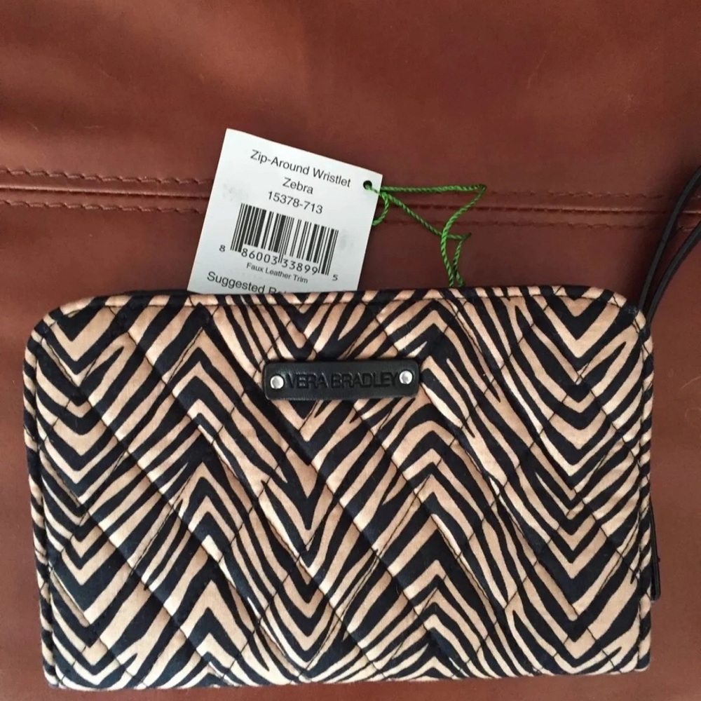 Vera Bradley Chevron Wristlet in Black and Tan